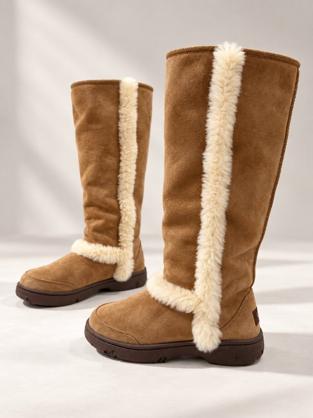 UGG Sunburst Tall Women US 6 UK 4 Chestnut Suede Sheepskin Boots 5218 Y2K Boho